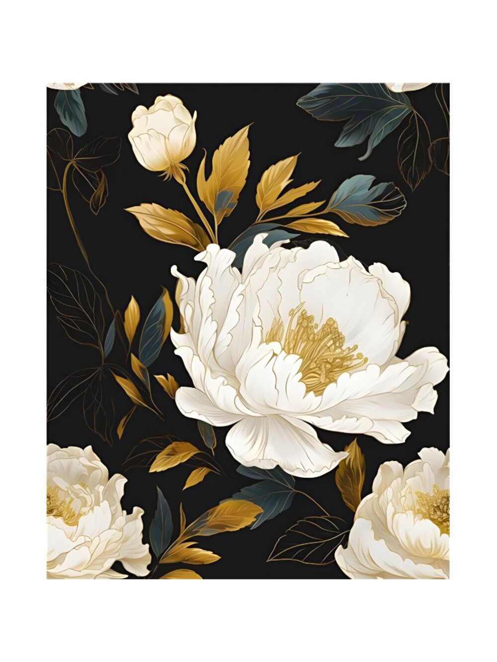 Vintage Dark Floral Wallpaper Peel and Stick, White Peony Flower with